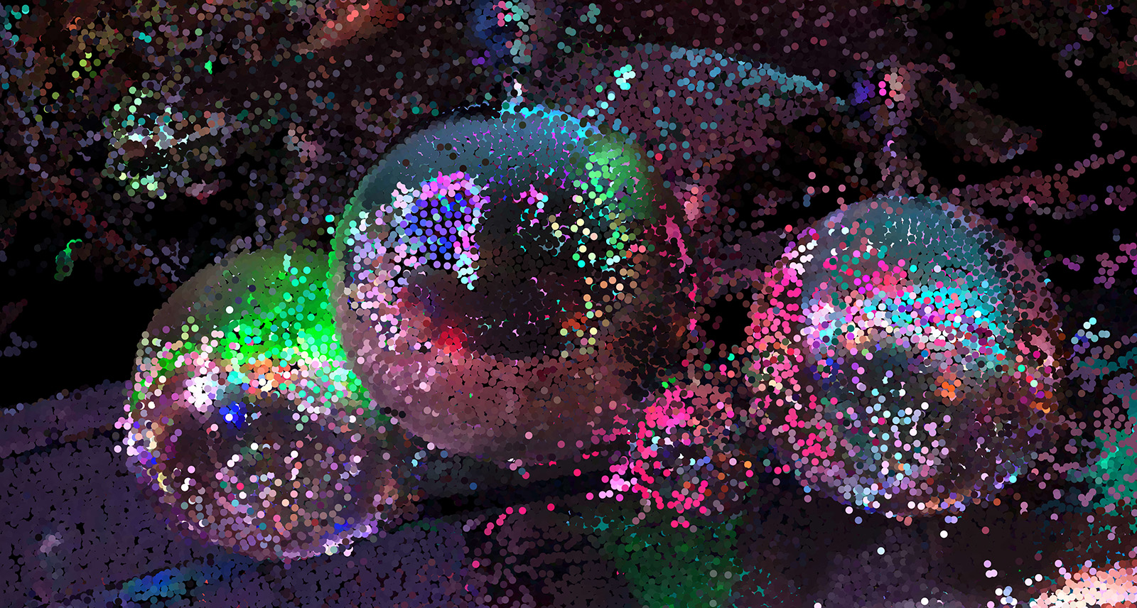 A still point cloud image of fractured disco ball reflecitions from Artist Benjamin Busch's VR work, Scanning the Horizon 